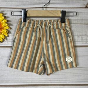 Rylee + Cru Striped Swim Trunks UPF 50 Rust Sage 6-12M Boys Board Shorts NEW